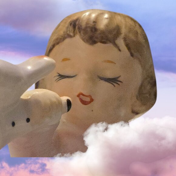 Vntg Angel Figurine In Pink Dress Blowing Horn With Bird Made In Japan Sticker - Picture 6 of 7